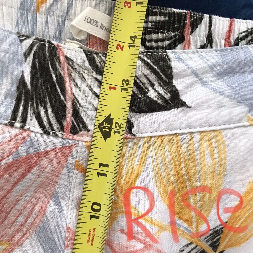 C&C California Linen White Floral Cropped Wide Leg Casual Vacation Pants M - Picture 7 of 9